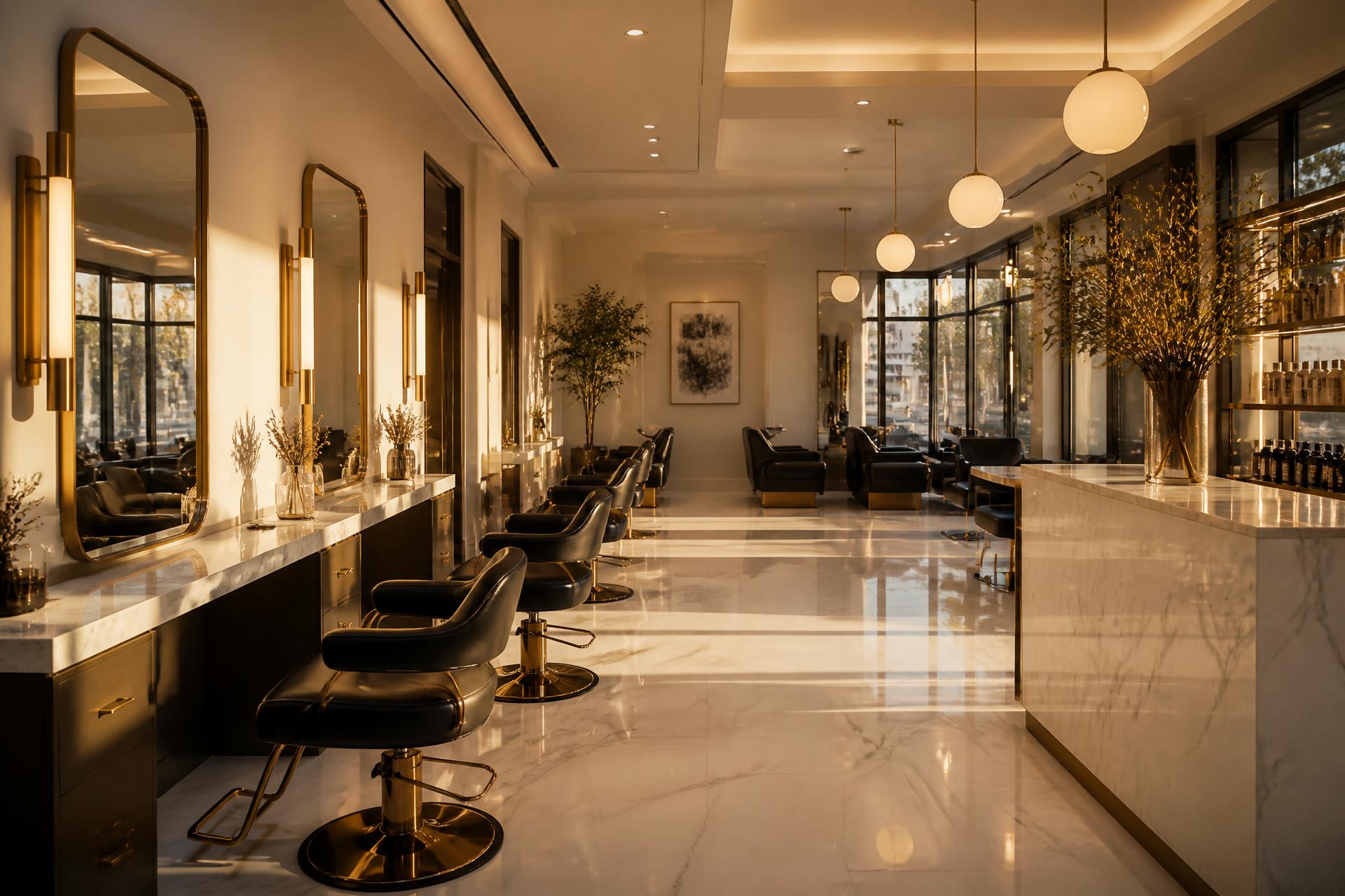 Luxury Moxie salon interior at golden hour